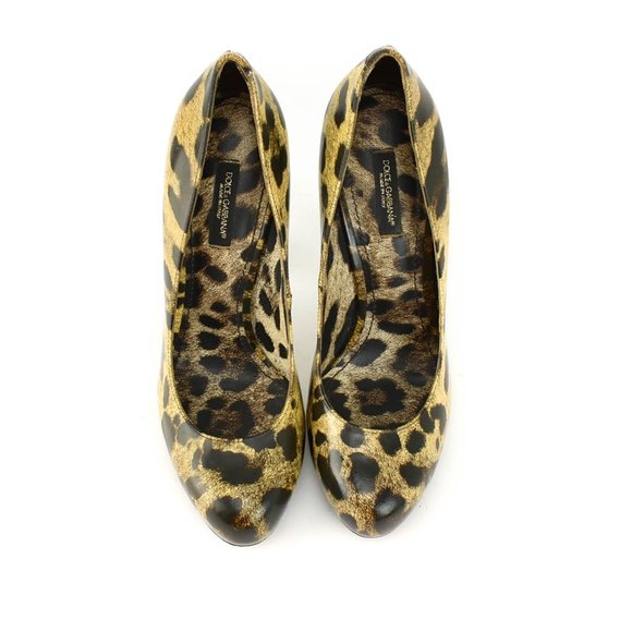 DOLCE & GABBANA: Brown Leather Leopard Print Heels - Picture 3 of 10